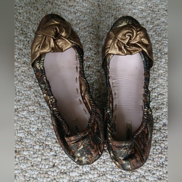 Miu Miu Leather Ballet Flats Gold & Metallic size 8.5 - Picture 3 of 11